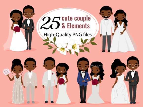 Cute Wedding Couple Cartoon Clip-art for Creative Projects