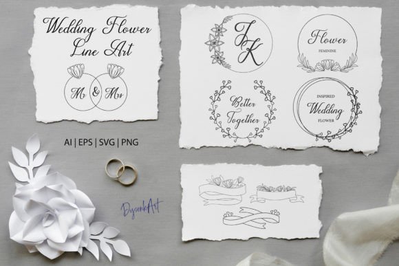 Elegant Wedding Flower Line Art for Modern Design
