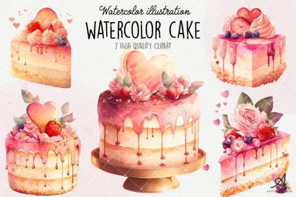 Enchanting Watercolor Cake Clipart for Wedding Designs
