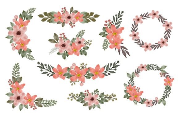 Orange Floral Frame for Wedding Card and Watercolor Illustration