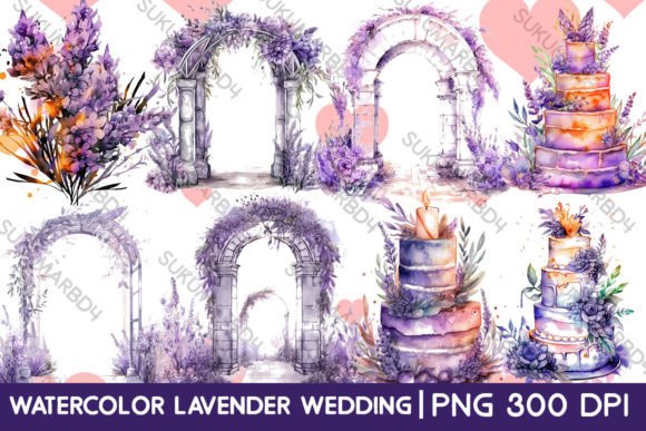 Watercolor Lavender Wedding Clipart for Elegant Design Projects