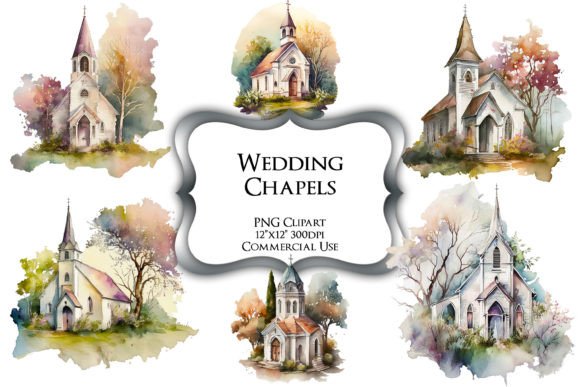 Watercolor Wedding Chapels PNG Clipart for Designers