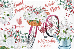 White Roses Watercolor Clipart for Wedding Invites